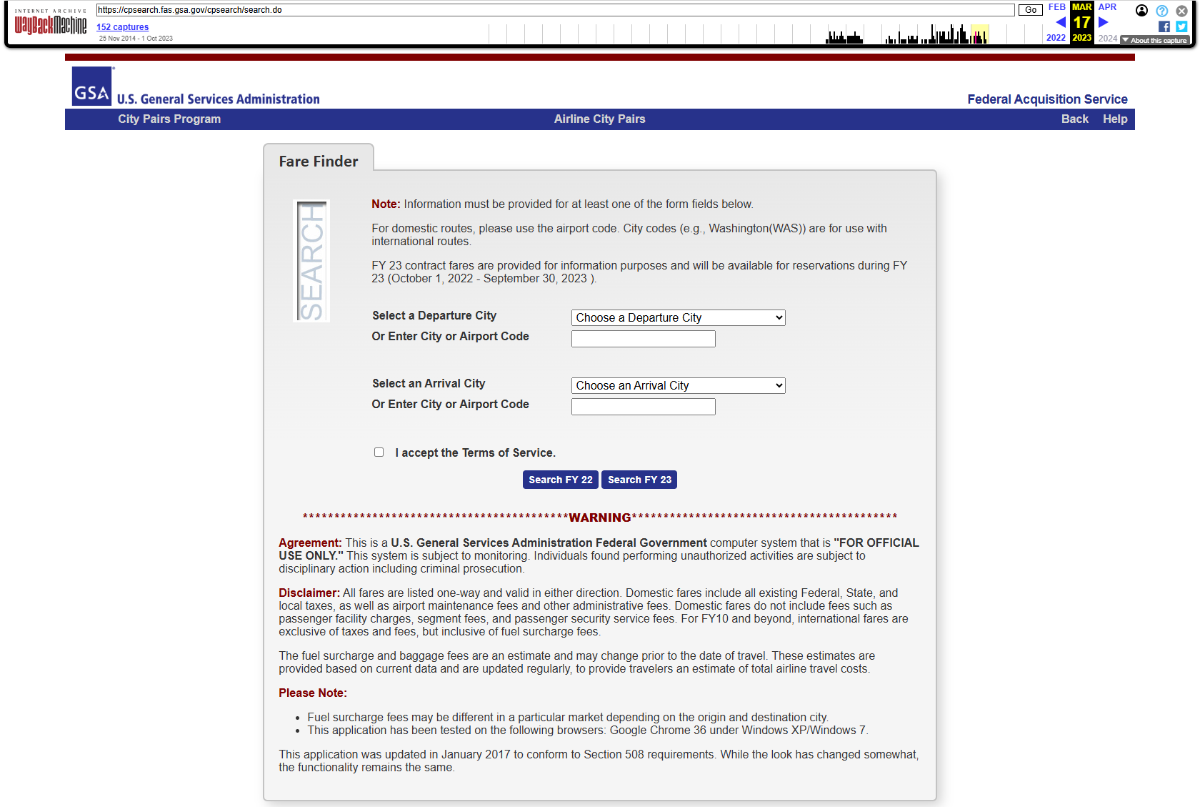 City Pair 2023 search page